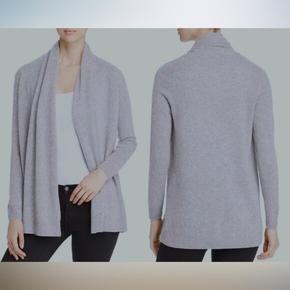 Tahari 100% 2-Ply Cashmere Open Front Cardigan Light Gray M - Picture 1 of 9